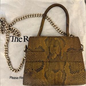 Snakeskin Texture Genuine Leather Top Handle Bag - optional crossbody chain -